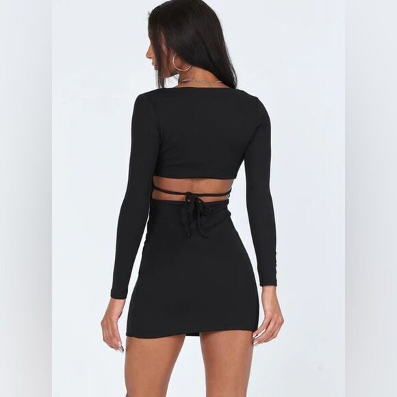 NWT Divided H&M Women's Black Long Sleeve Tie Waist Mini Dress Size Large - Picture 1 of 7